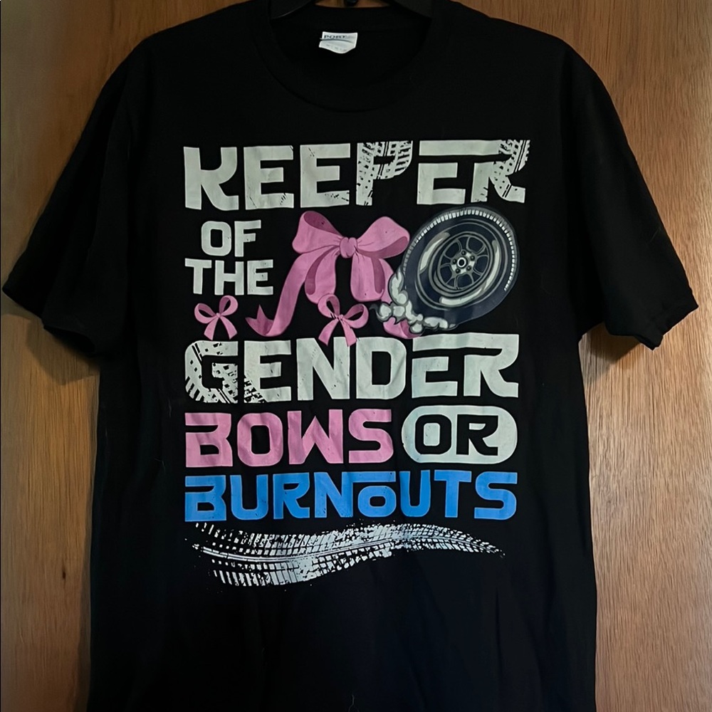 Burnouts or Bows Gender reveal tee.